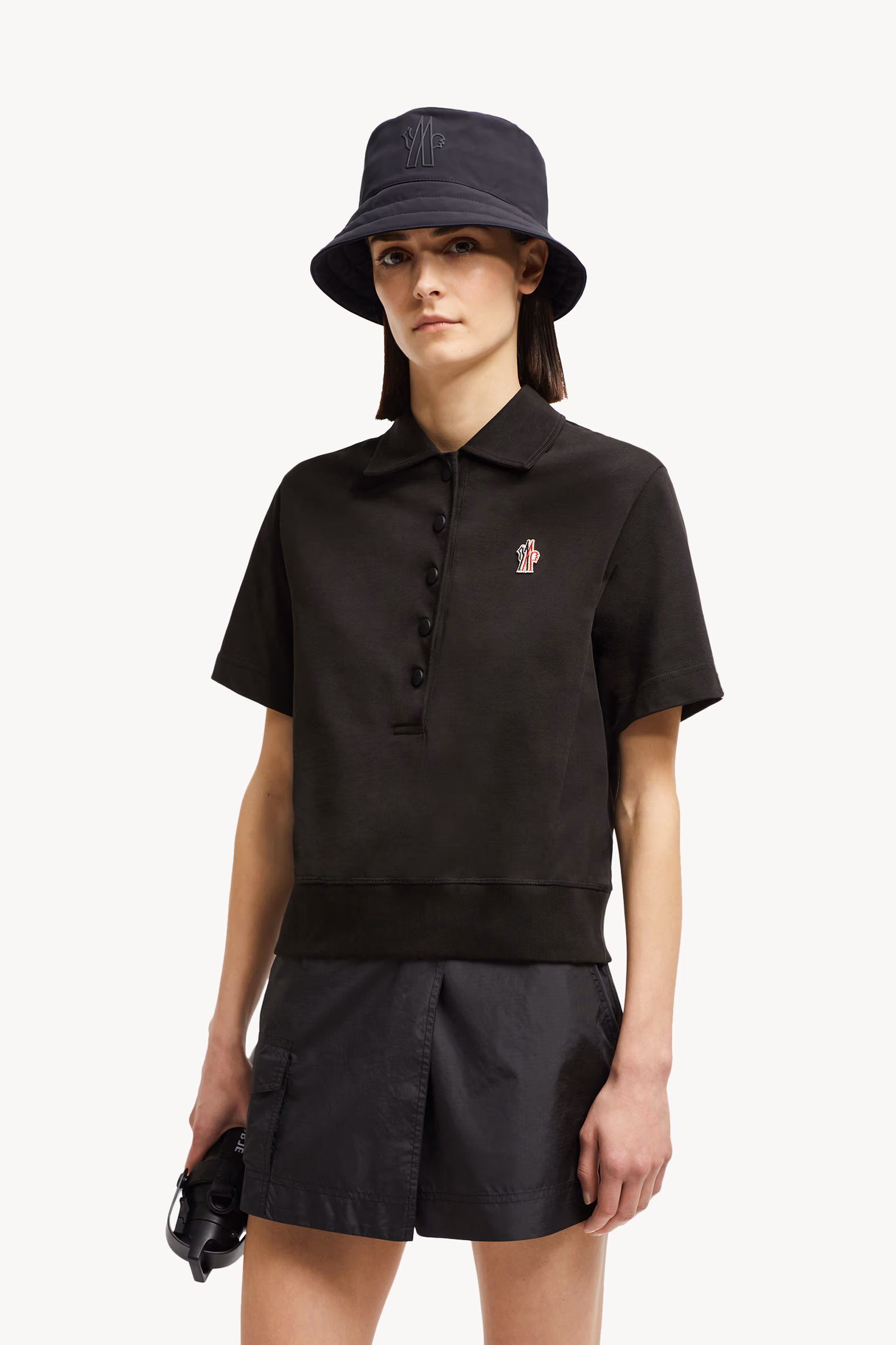 Polo de algodón con parche con logotipo Mujer Negro Moncler 0